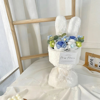 Handmade Knitted Rose Bouquet with Rabbit Ears