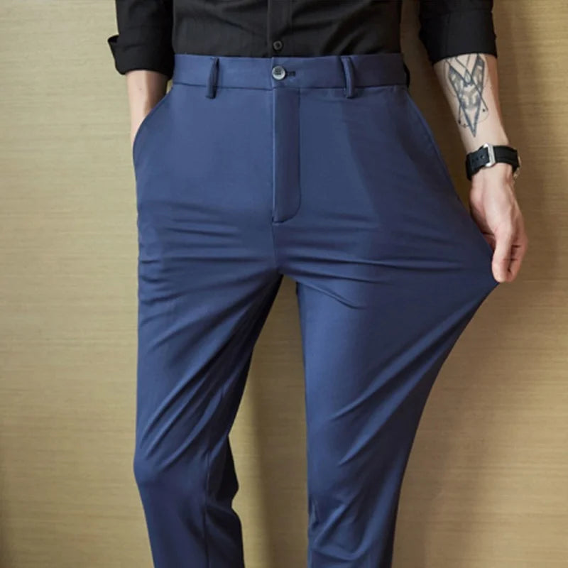 No-Iron Stretch Straight Trousers