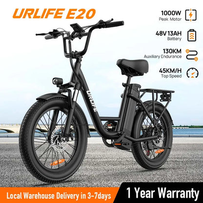 1000W E20 Electric Bike – 48V 13Ah Removable Battery