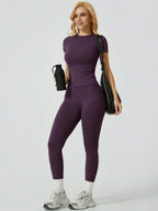 Everyday Nylon Solid Elastic Waist Two-Piece Yoga Set