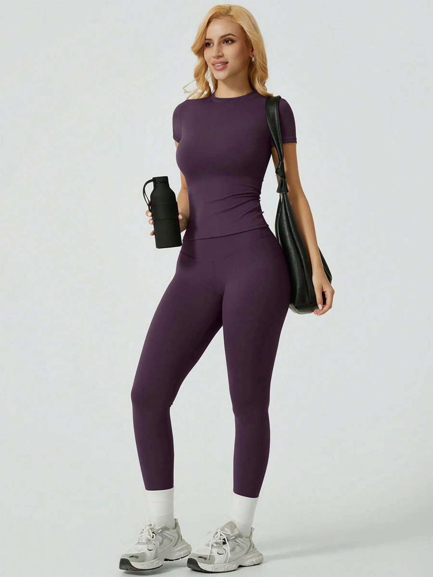 Everyday Nylon Solid Elastic Waist Two-Piece Yoga Set