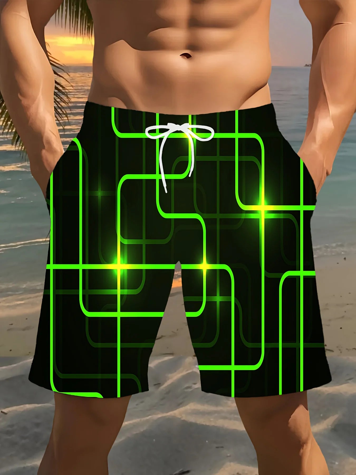 Gradient Lemon Print Swim Trunks