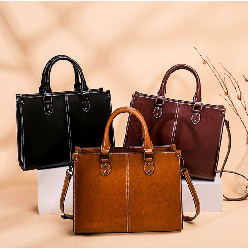 Genuine Leather Box Tote