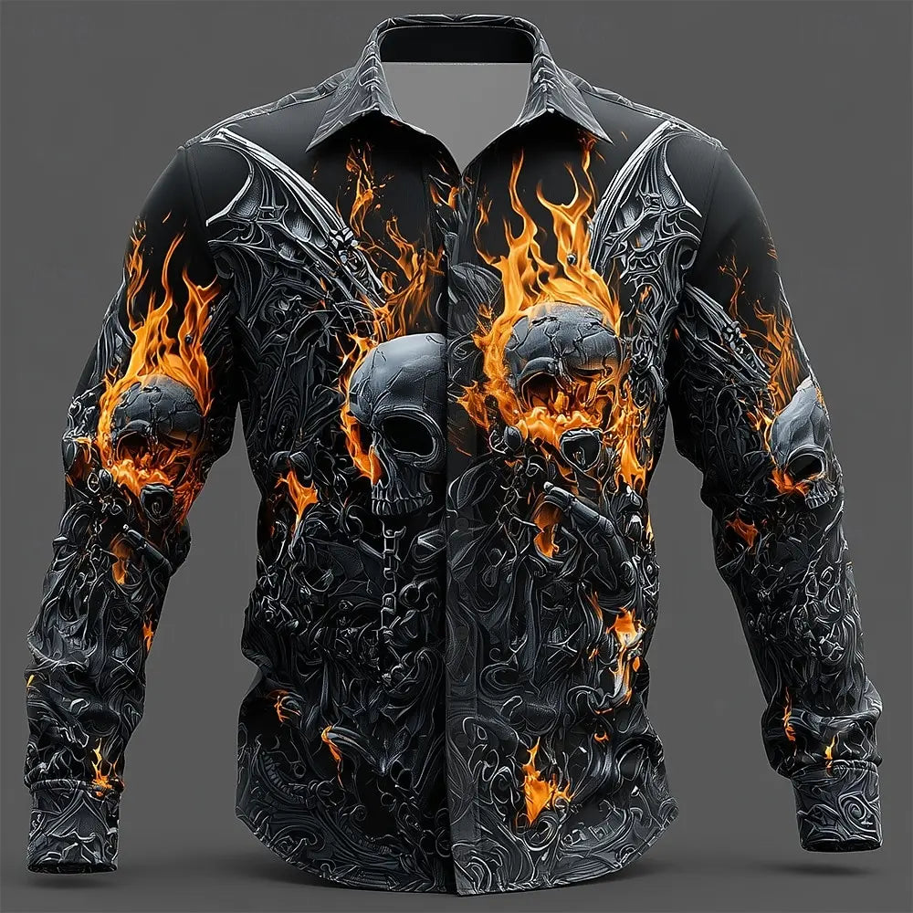 Skull Flame Button Up Shirt