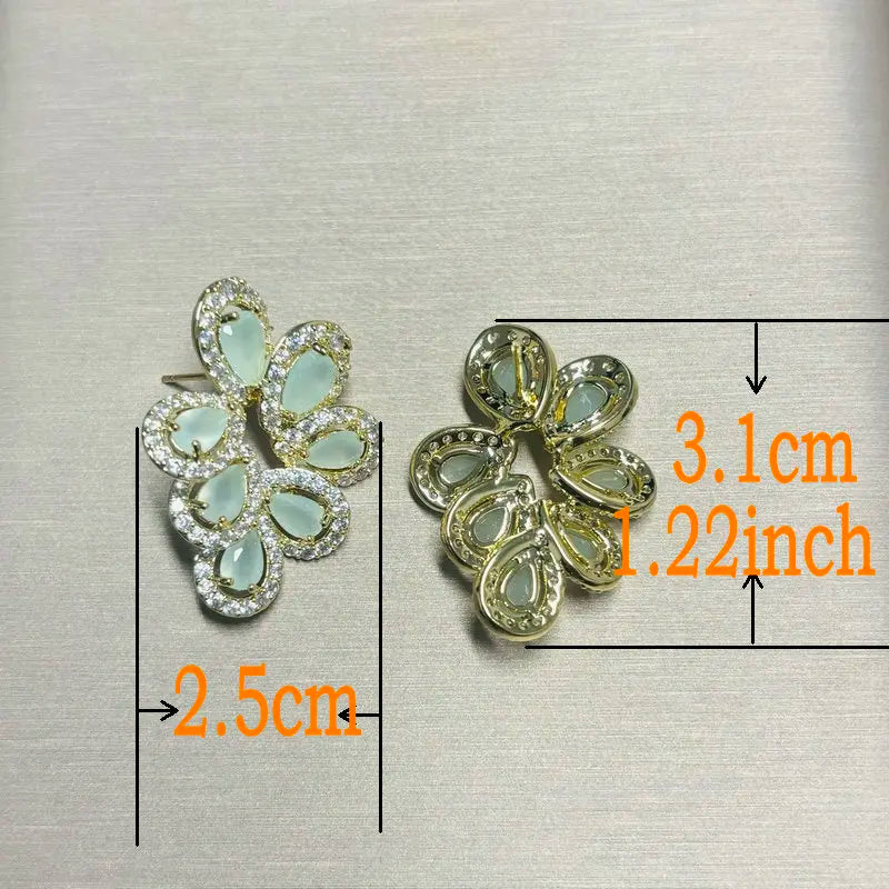 Zircon Leaf Drop Earrings
