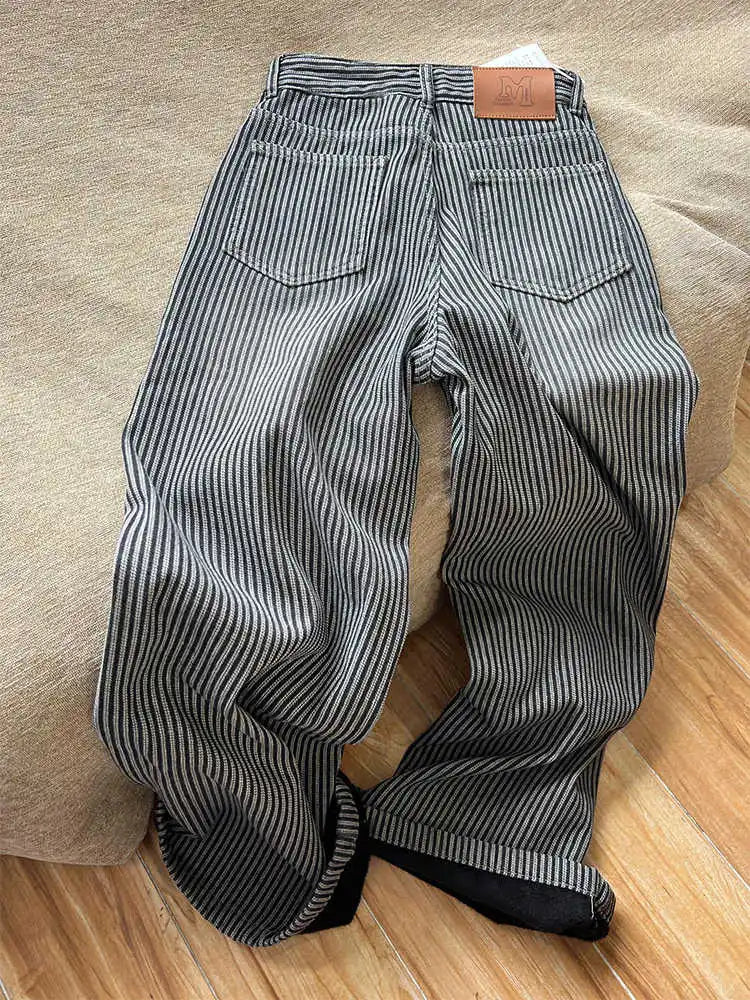 2026 Winter Women's Striped Velvet Denim Pants