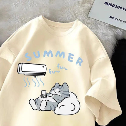 Women Summer Cartoon Print Shirt