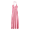 Pink Satin V-Neck Halter Dress