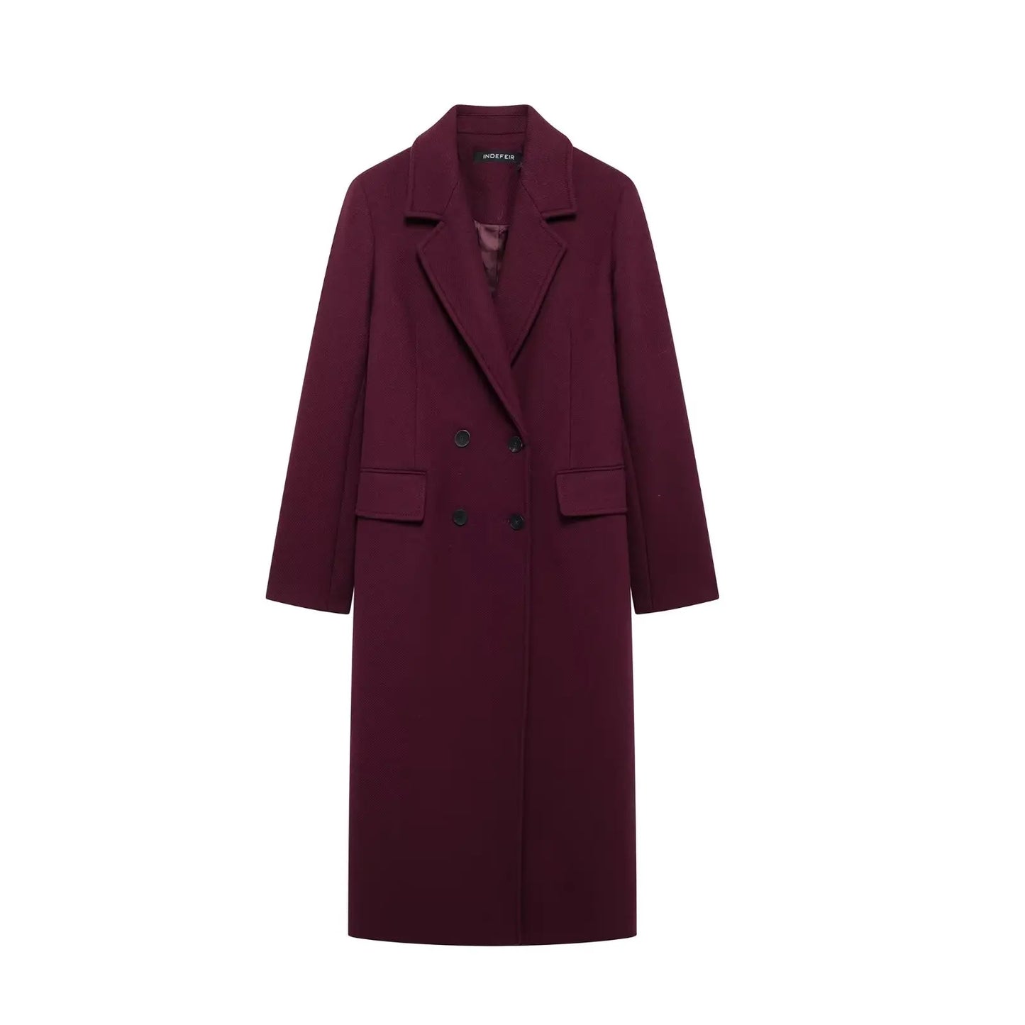 Women’s Burgundy Double-Breasted Coat