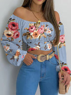 Off-Shoulder Lace-Up Blouse