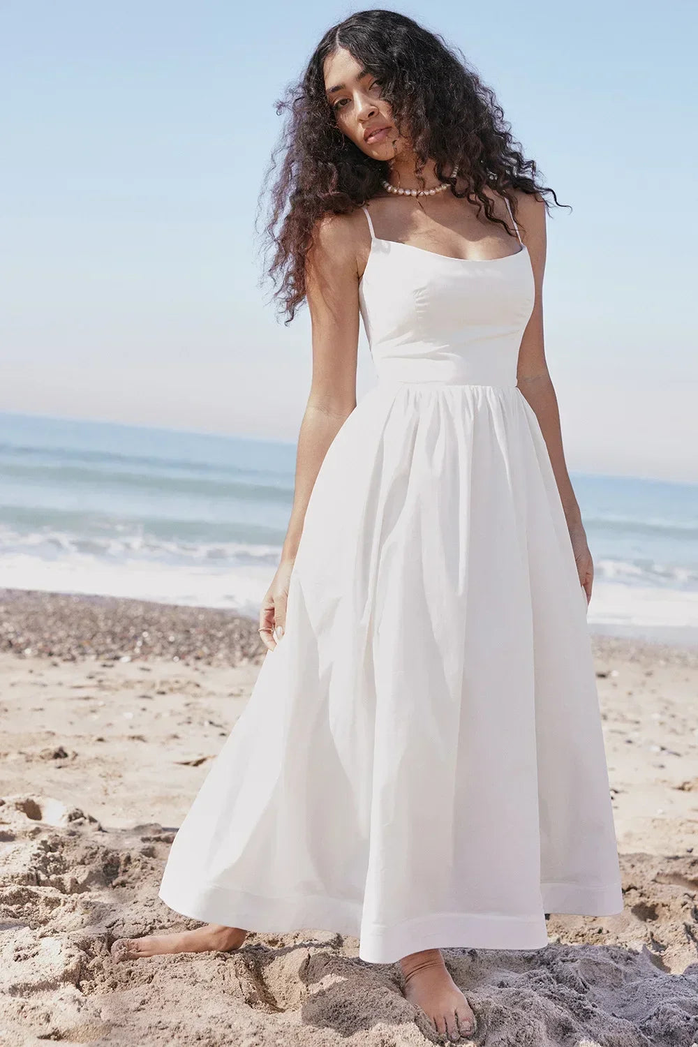 Elegant Spaghetti Strap Midi Dress
