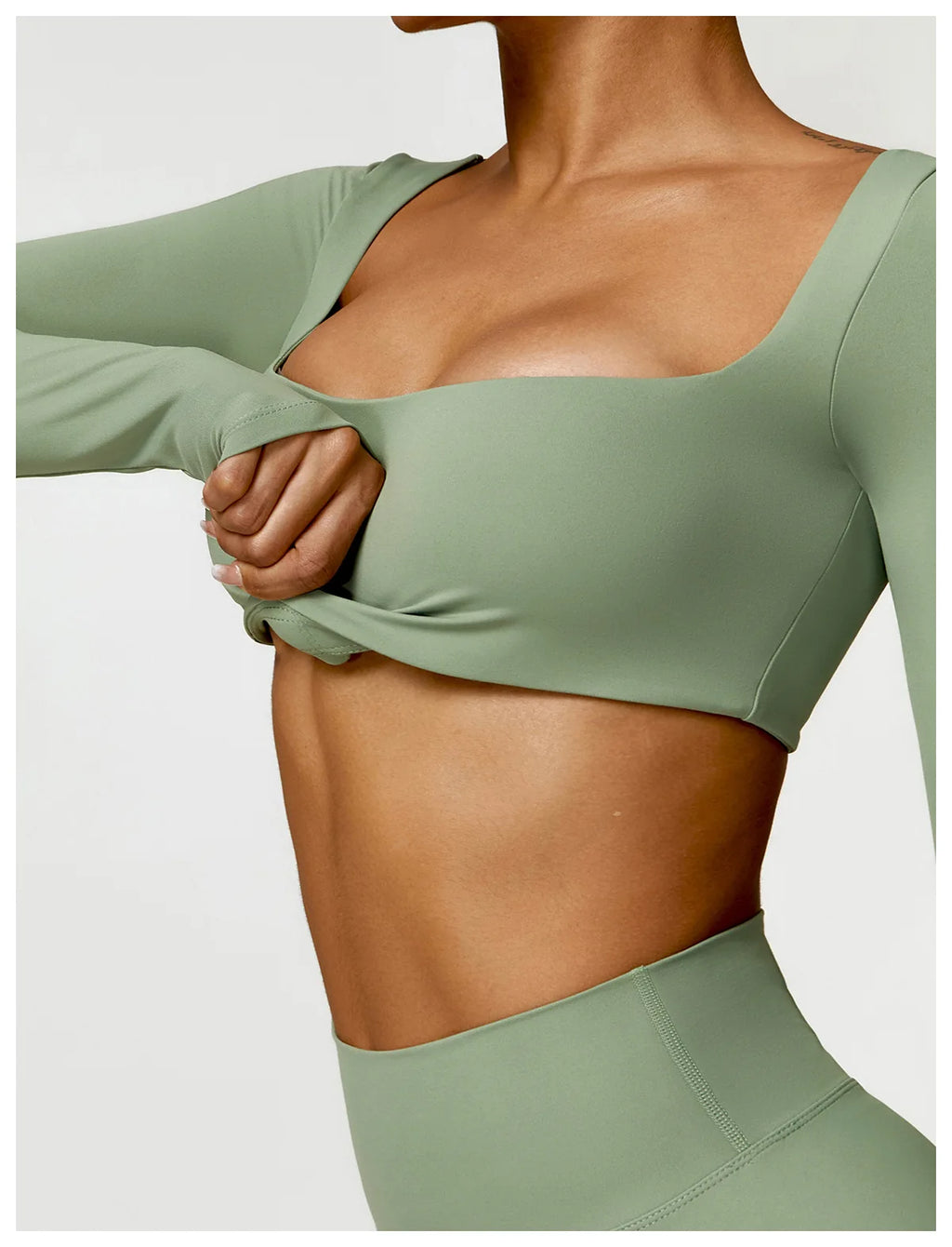 Nylon Solid Long Sleeve Two-Piece Yoga Set