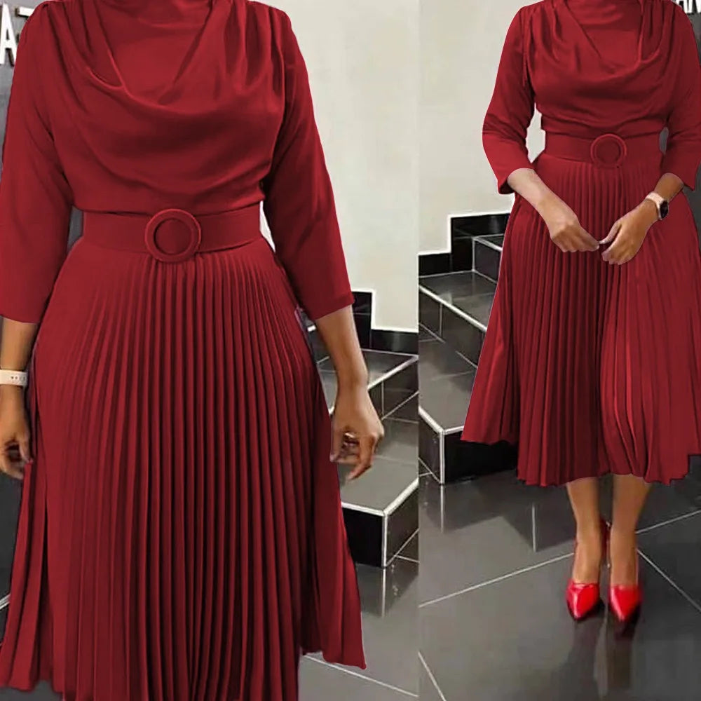 Elegant Pleated Office Dress