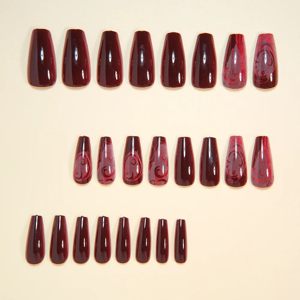 Gothic False Nails Dark Red