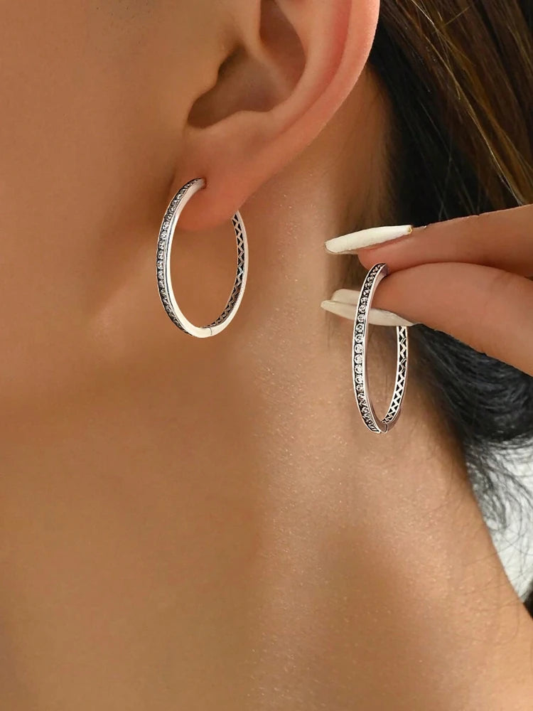 Zircon Silver Hoop Earrings