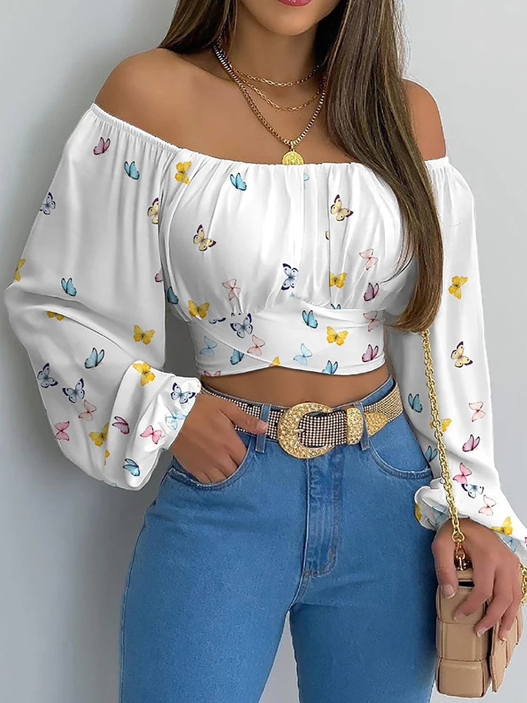 Off-Shoulder Lace-Up Blouse