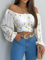 Off-Shoulder Lace-Up Blouse