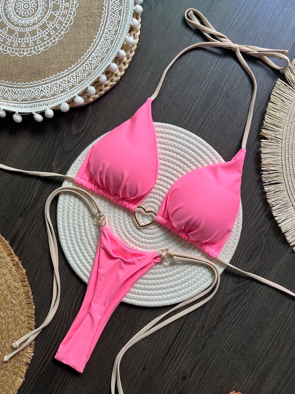 Solid Color Halter Bikini Set