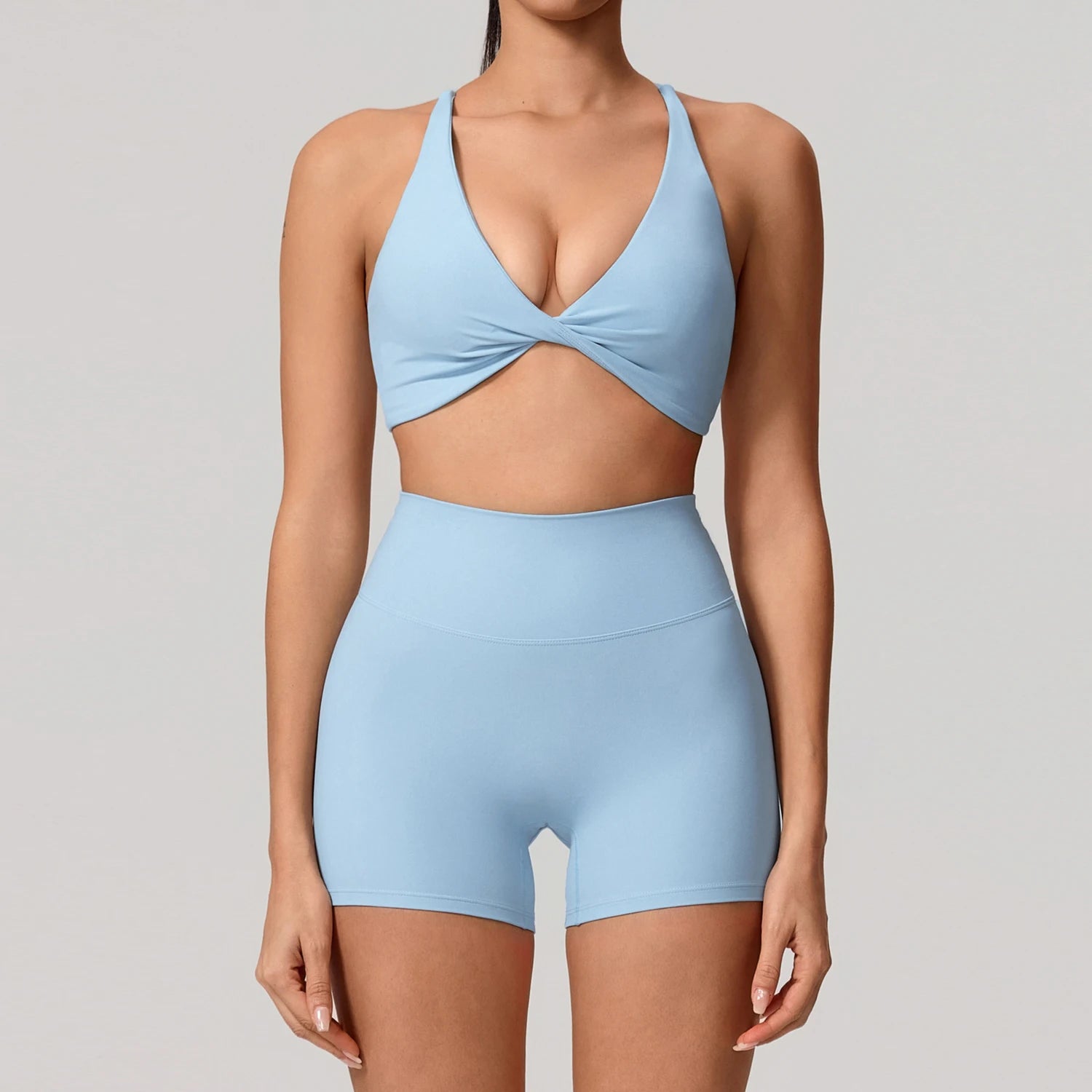Nylon Solid Long Sleeve Two-Piece Yoga Set