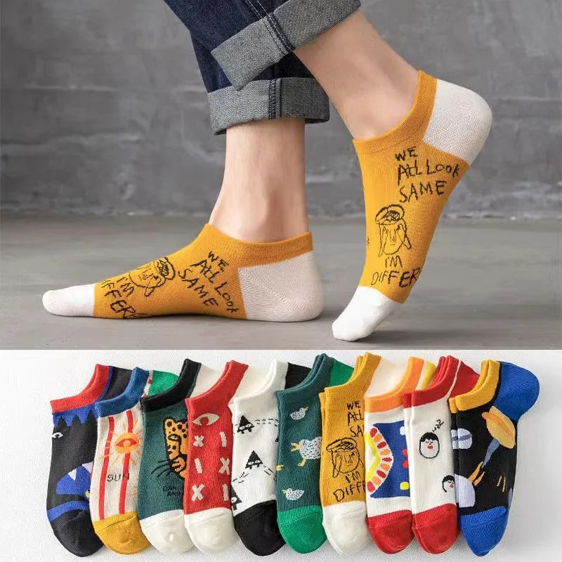 Casual Cartoon Ankle Socks – 10 Pairs