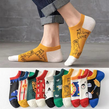Casual Cartoon Ankle Socks – 10 Pairs