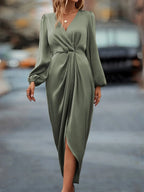 Solid Color Autumn Midi Dress