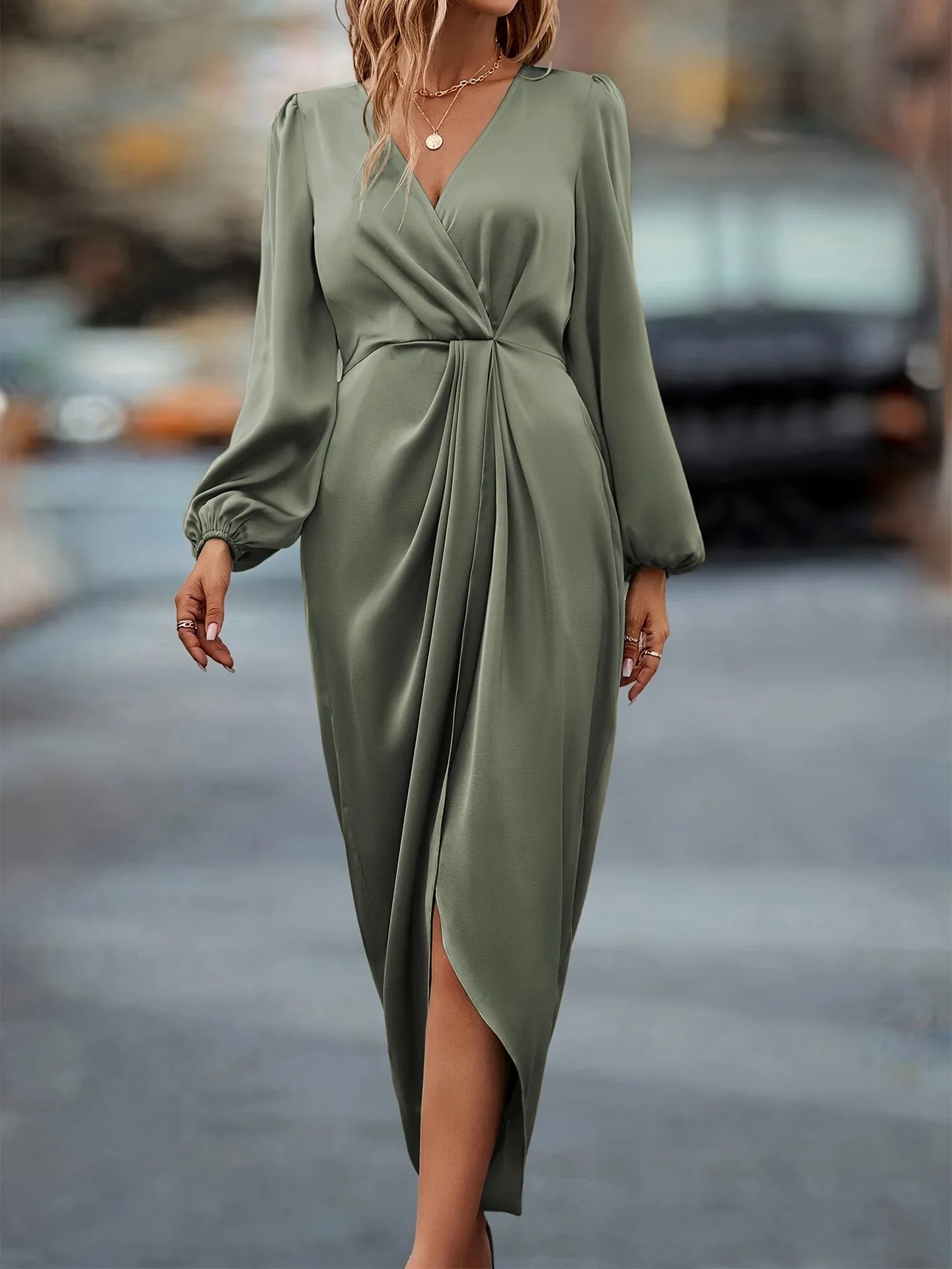 Solid Color Autumn Midi Dress