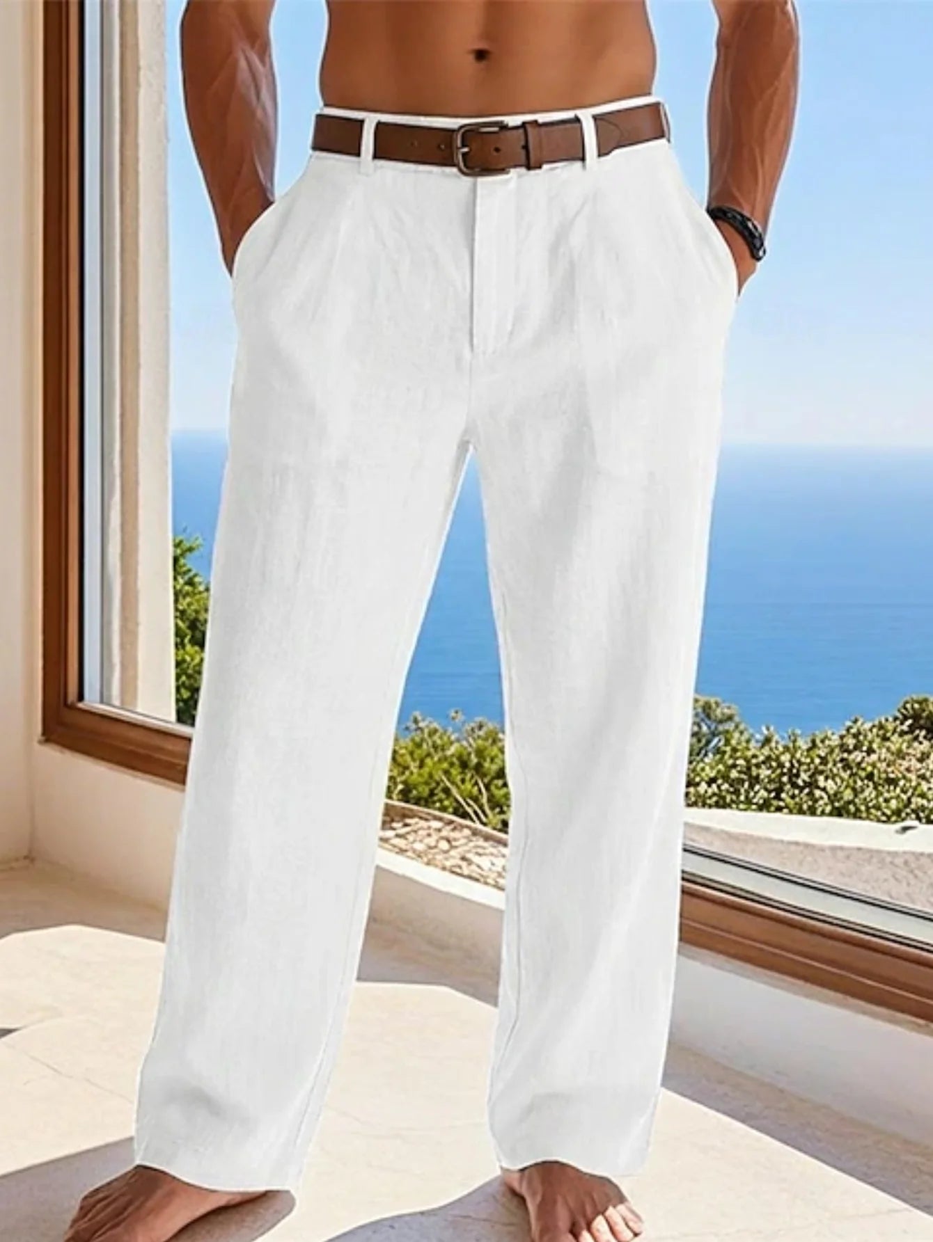 Loose Linen Pleated Casual Trousers