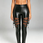 Patent Leather Hollow-Out Skinny Pants