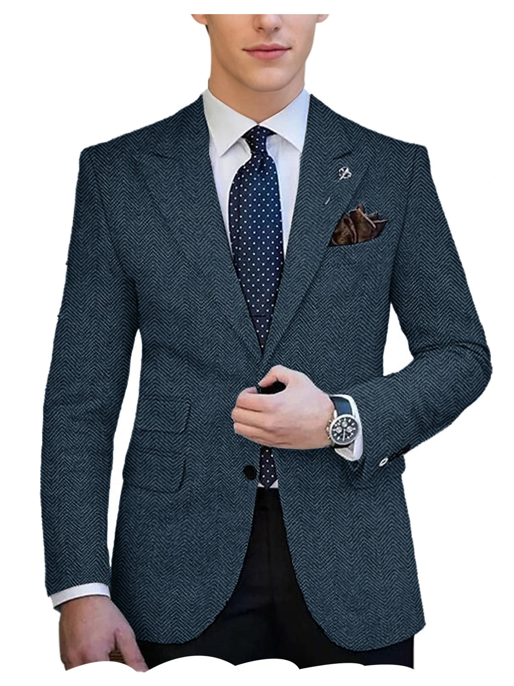 Herringbone Tweed Single-Breasted Blazer