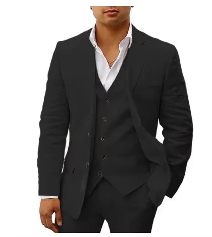 Linen Three-Piece Beach Wedding Tuxedo