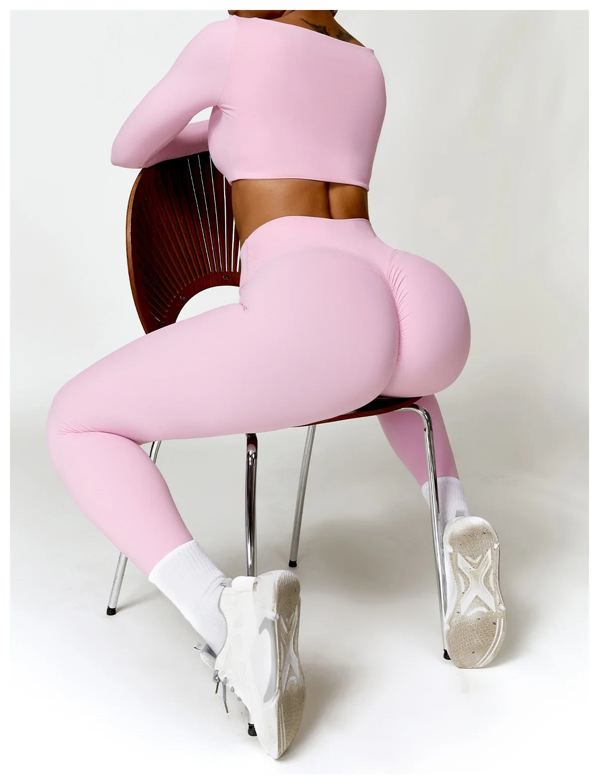Nylon Solid Long Sleeve Two-Piece Yoga Set