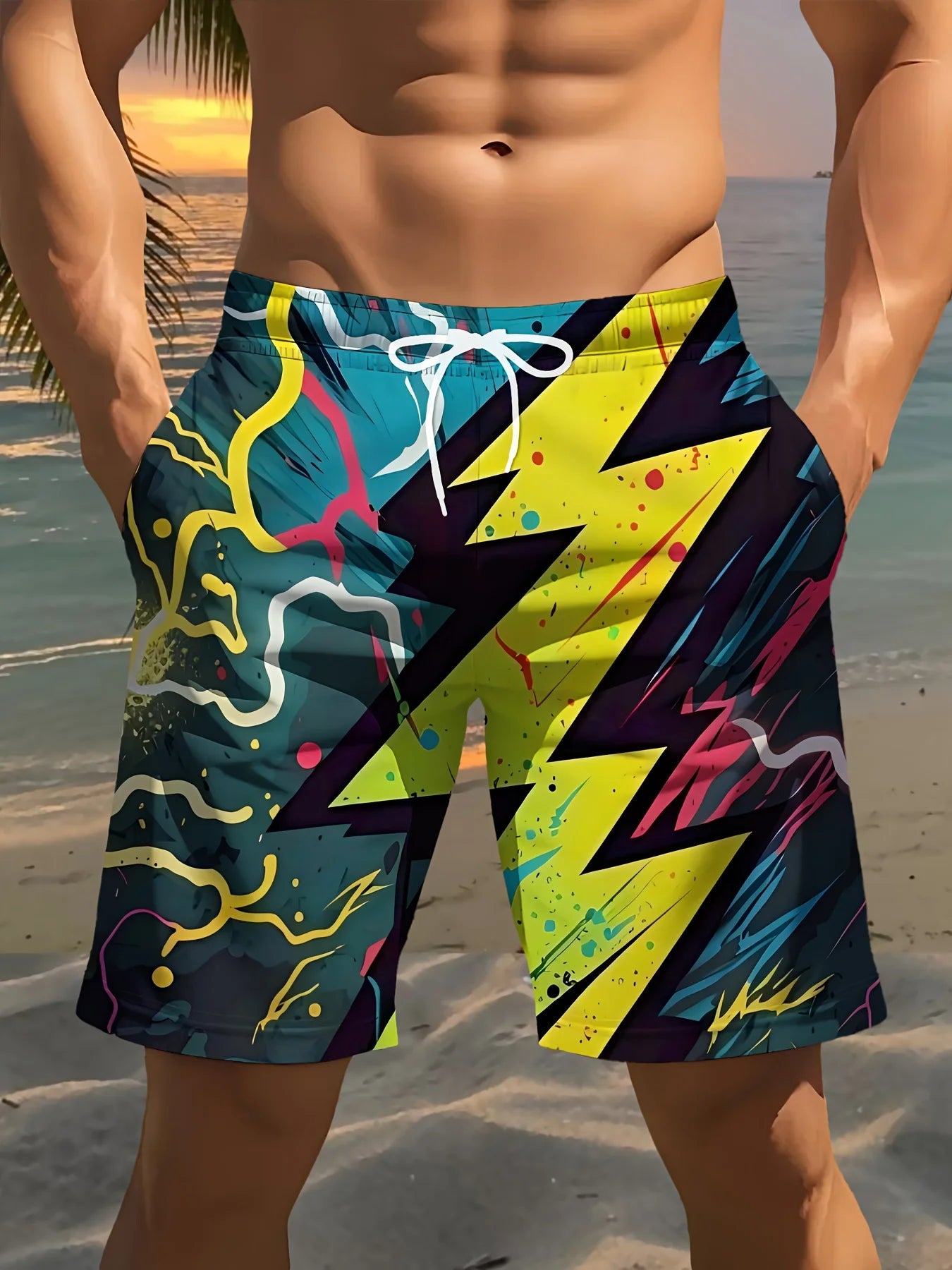 Gradient Lemon Print Swim Trunks