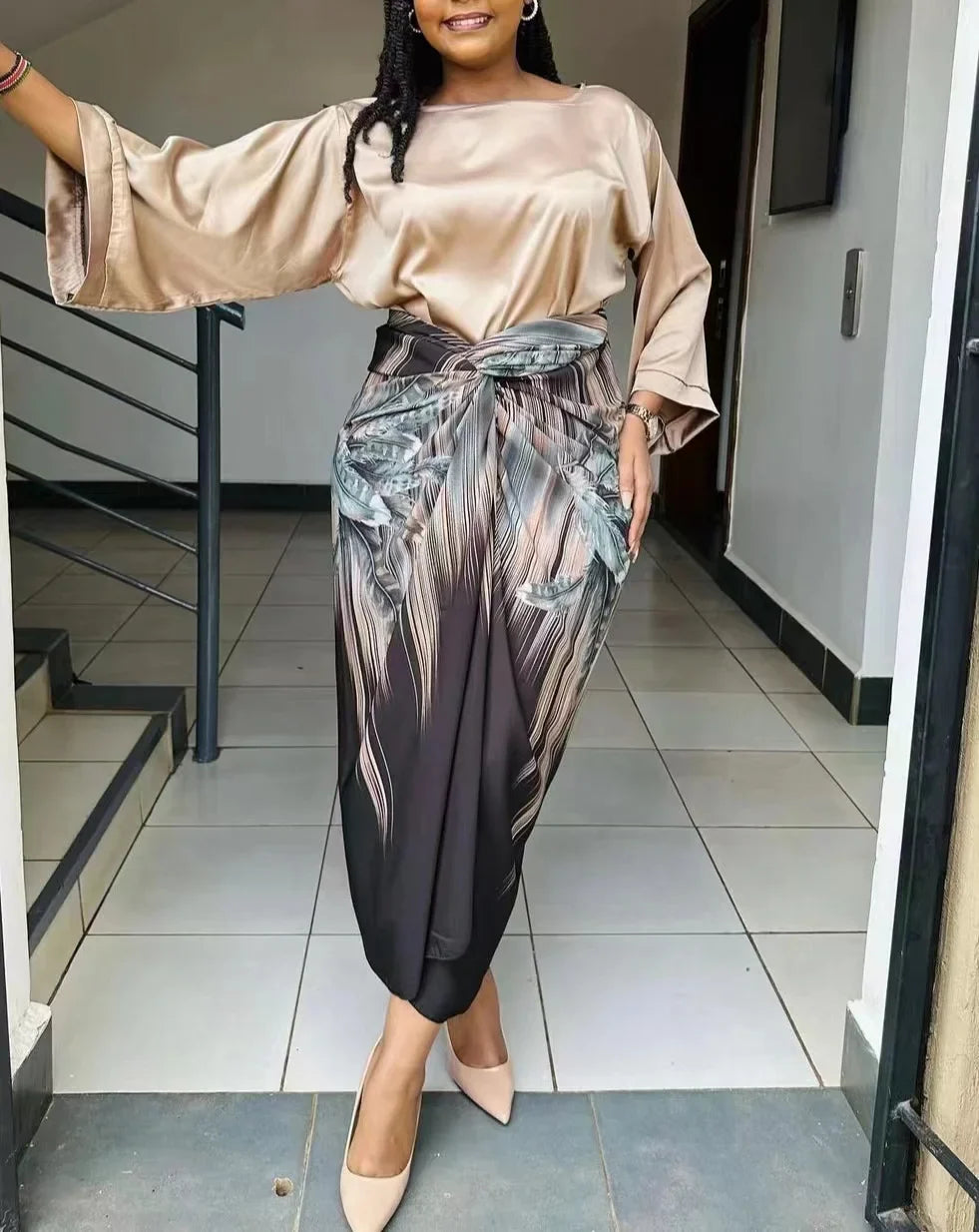 Flare Sleeve Skirt Set