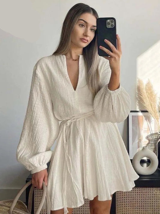 Elegant Beige Cotton Dress