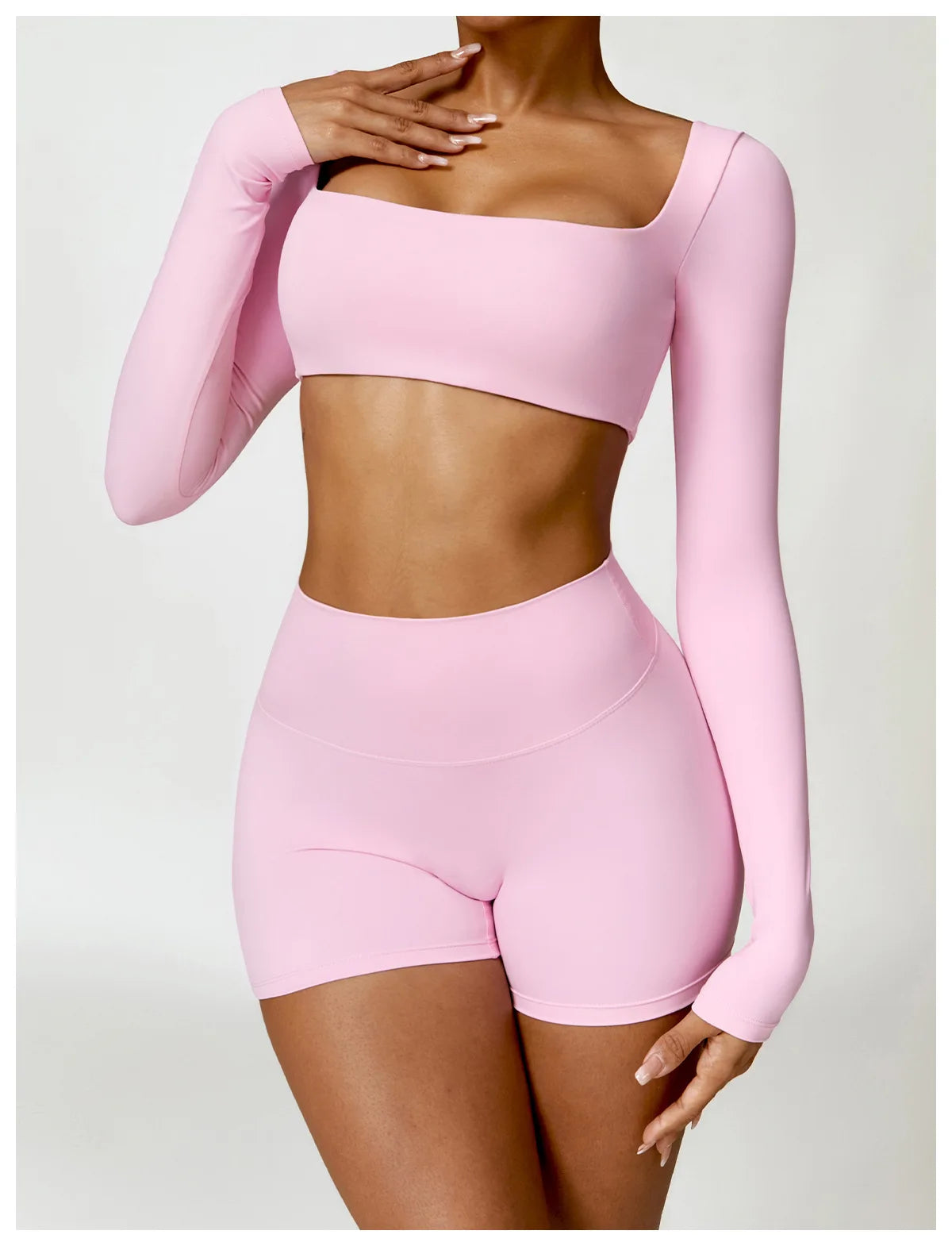 Nylon Solid Long Sleeve Two-Piece Yoga Set