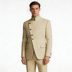 Houndstooth Mandarin-Collar Slim Suit