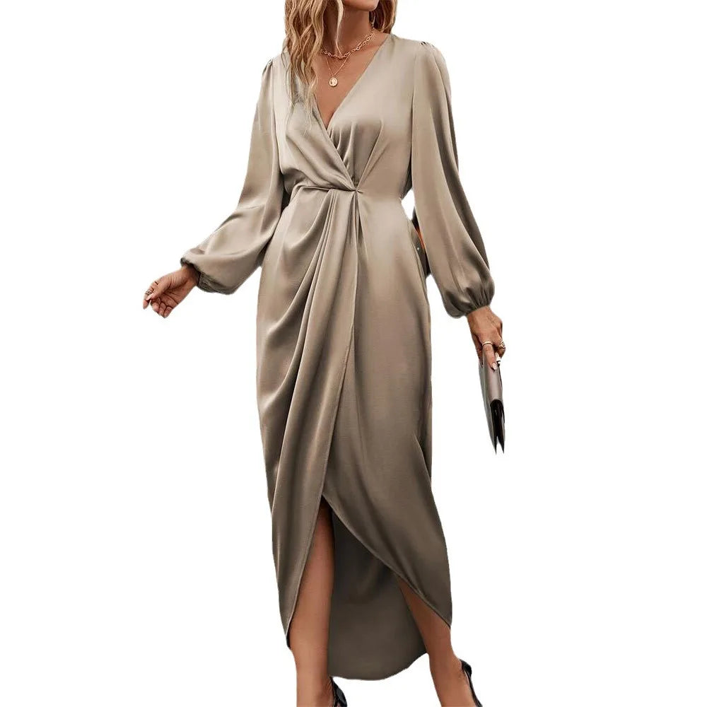 Solid Color Autumn Midi Dress