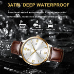 POEDAGAR Gold Leather Quartz Watch