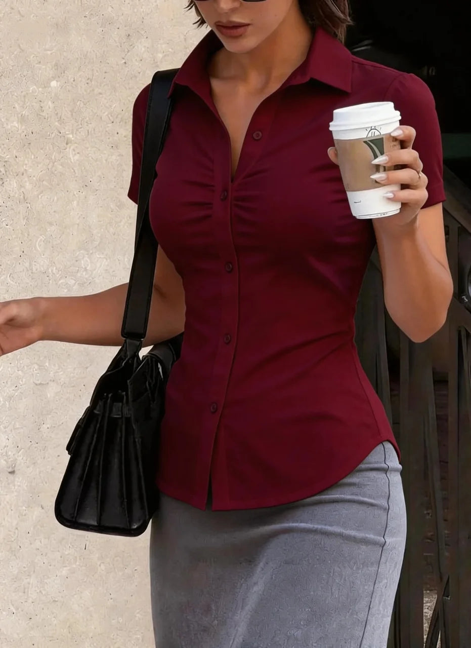 Jersey Solid Button Front Regular Fit T-Shirt