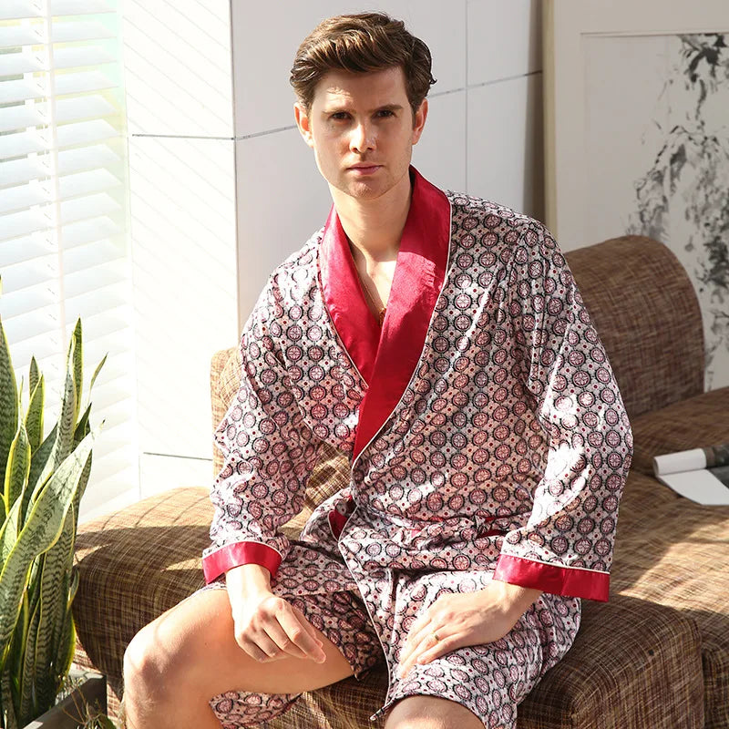Summer Satin Shorts Robe Bathrobe