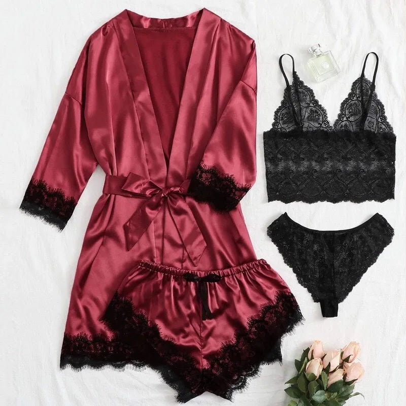 4PCS Woman Bathrobe Set