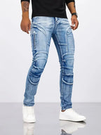Two-Tone Distressed Patchwork Jeans