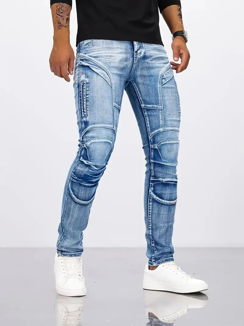Two-Tone Distressed Patchwork Jeans