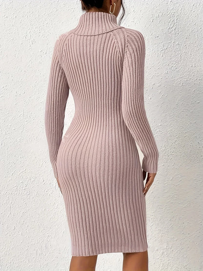 High-Neck Slim-Fit Knit Mini Dress