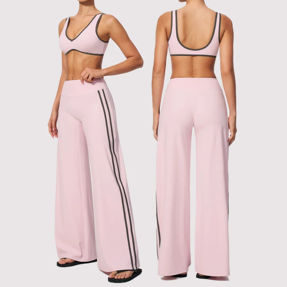 Nylon Striped Sleeveless True-To-Size Fit Two-Piece Yoga Set