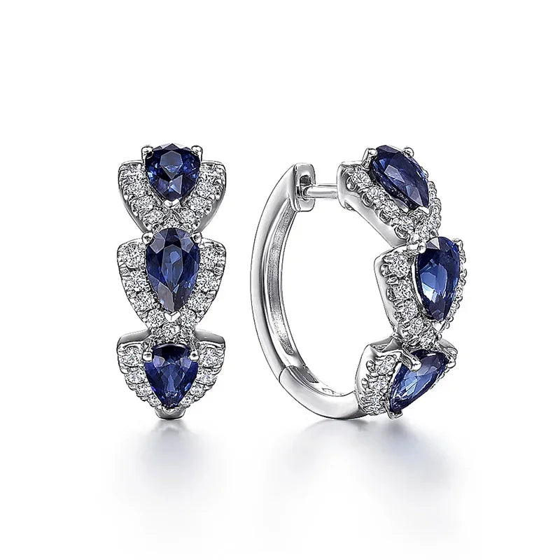 Blue Zirconia Hoop Earrings