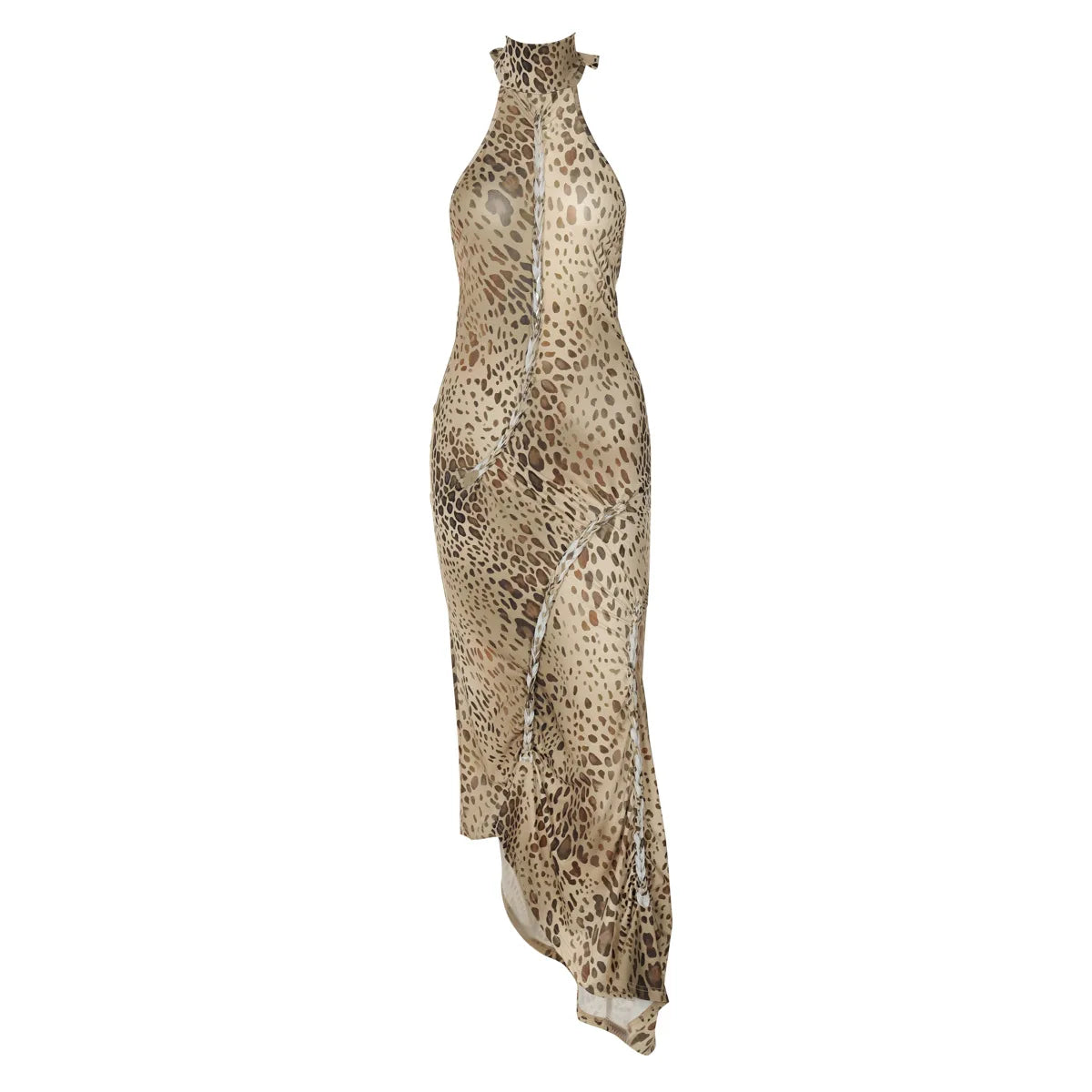 Leopard Halter Backless Maxi Dress