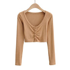 Broadcloth Solid V-Neck True-To-Size Fit Crop Top