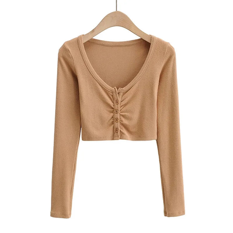 Broadcloth Solid V-Neck True-To-Size Fit Crop Top